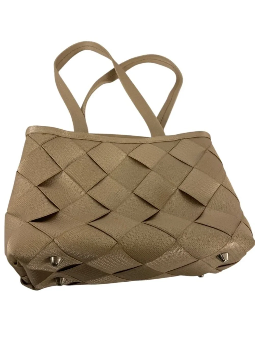 Maggie Bags Seatbelt Tote Bag Large Purse Tan Carry all Heavy Duty Footed NWOT